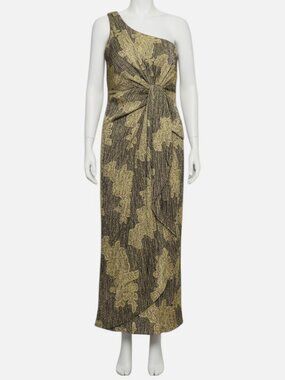 Delfi Collective Women's Gold Metallic Draped One-Shoulder Dress Size S